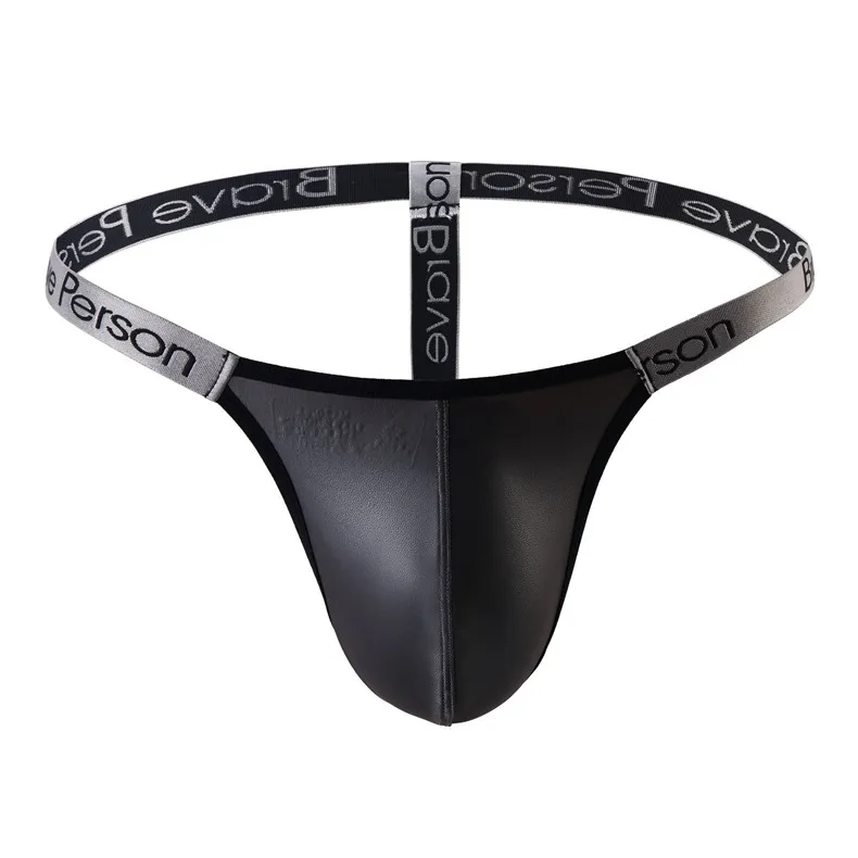 PU Leather Gay Swim Thong Men Swimwear Briefs Brave Person Tanga String ...