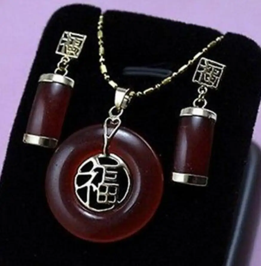 Jewelry Set Beautiful red jade chain hanging Earring AAA style 100% Natural Noble Fine jewe Free Shipping | Украшения и
