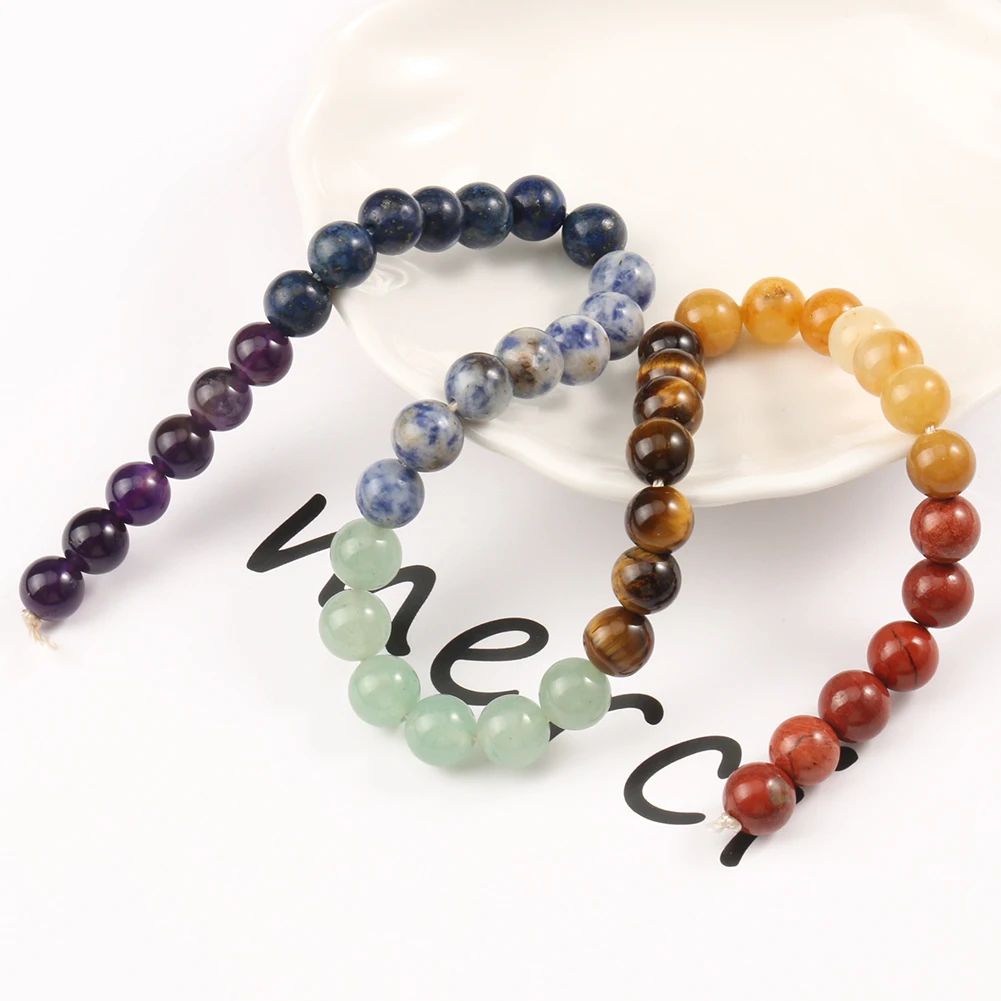 7 차크라 비즈 Amethys 타이거 아이 옥 천연석 라운드 루즈 비즈 쥬얼리 만들기 DIY 요가 치유 Reiki 팔찌 15''