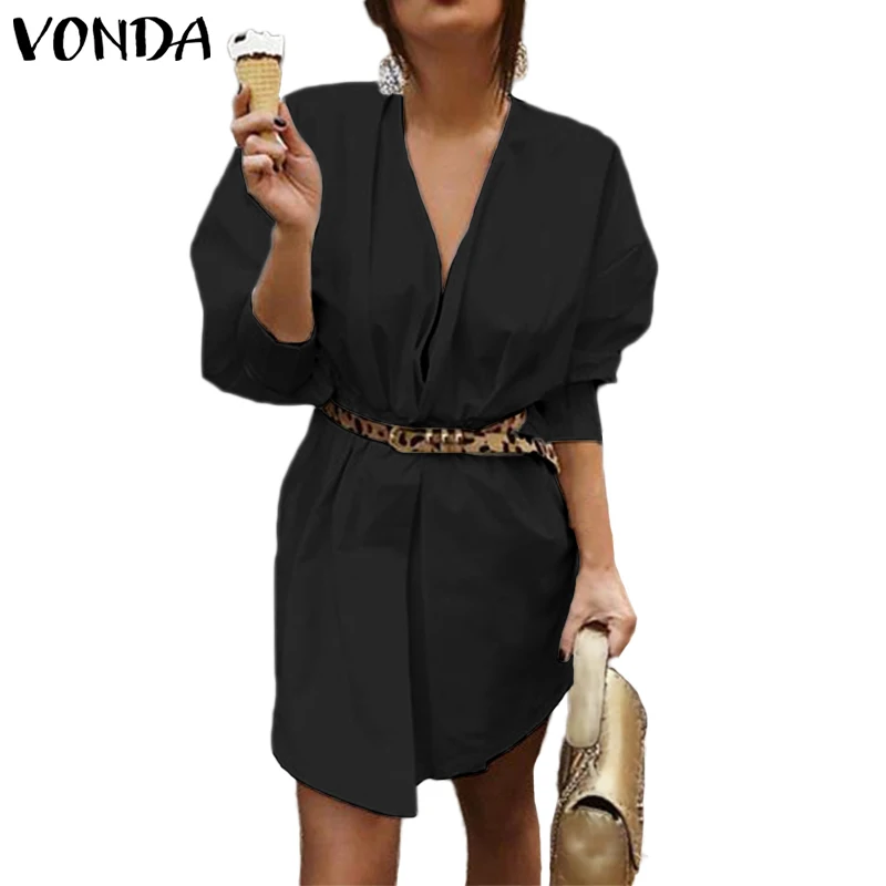 VONDA, платье для беременных,, свободные, с рукавом 3/4, v-образный вырез, вечерние, платье-рубашка, офисное, повседневное, для беременных, Vestidos, пляжный Сарафан