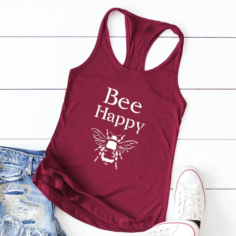 Bee Happy, женские майки, спасение пчелы, графические футболки, без рукавов, рубашки, вечерние топы, Kawaii, Летний жилет, 90 s, уличная одежда, Прямая поставка