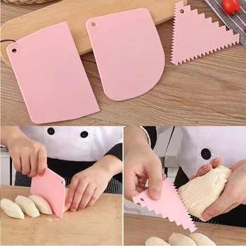 

3PCS/Set Cream Scraper Fondant Pastry Dough Cutters Baking Spatulas Plastic Multifunction DIY Cake Decorating Tools Supplies
