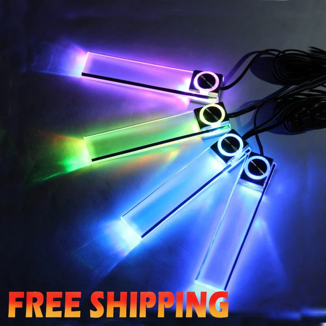 4X RGB LED Auto Innenraum Zubehör Boden Deko Atmosphäre Streifen Lampe Licht