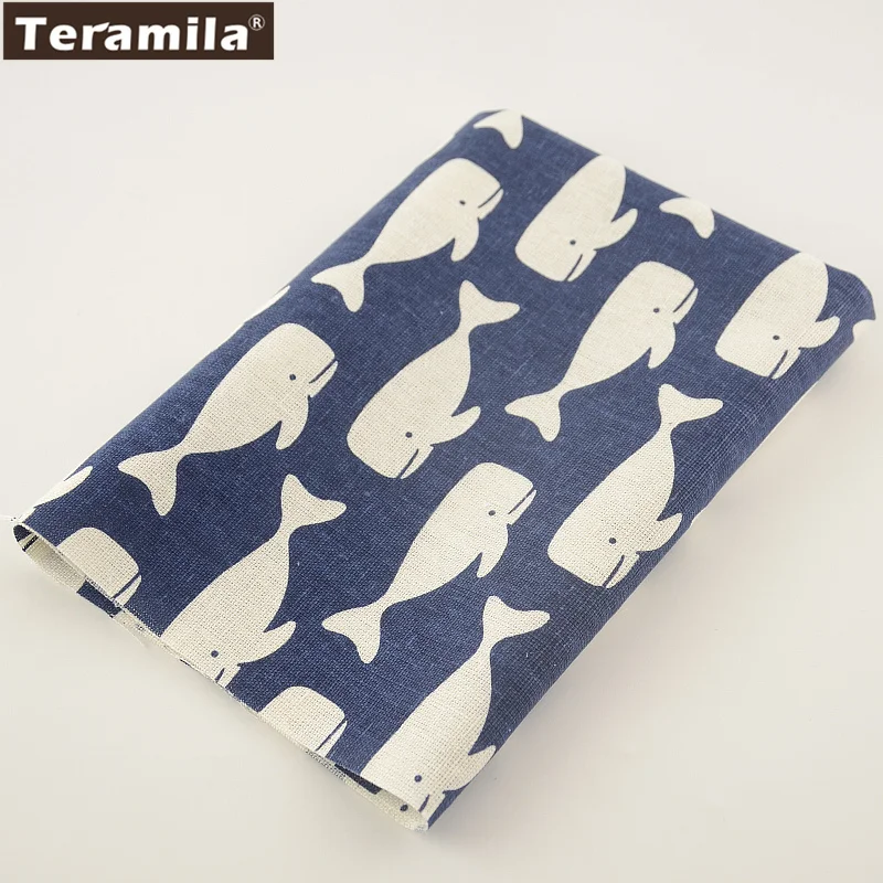 TERAMILA, темно-синяя хлопковая льняная ткань для скатерти, подушка, сумка, занавеска, подушка, Zakka, Кит, дизайн, украшение