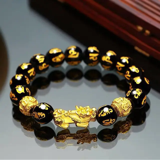 Feng Shui Obsidian Stone Beads Bracelet Wristband