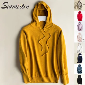 

Surmiitro Knitted Hoodies Women For Autumn Winter 2019 Fashion Korean Kpop Ladies Hooded Sweatshirt Long Sleeve Pullover Female