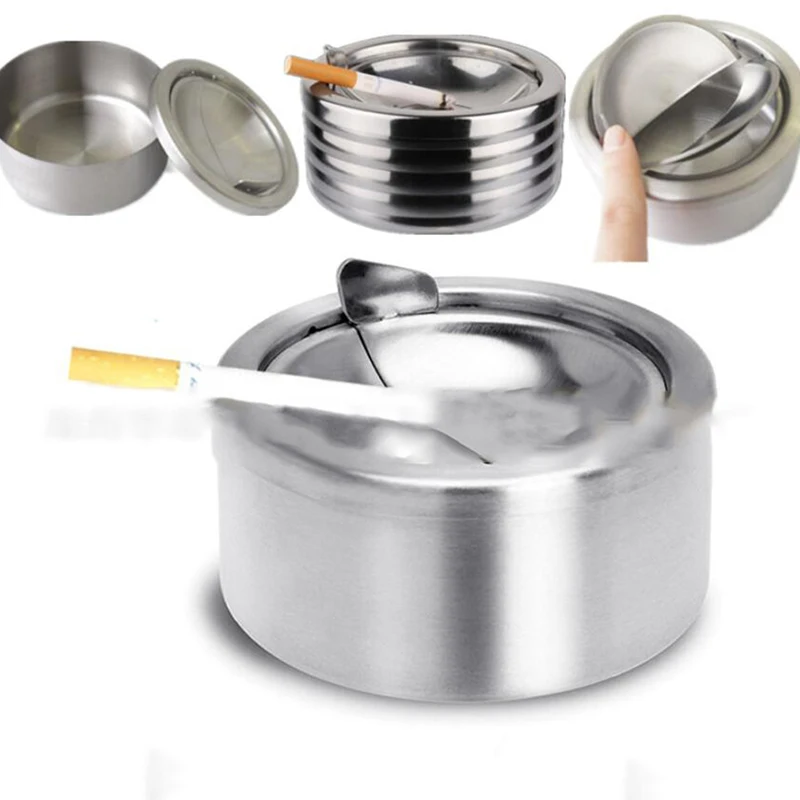 Portable Stainless Steel Windproof Ashtray Rotating Black Sticky Skin Model Rotating Ordinary Cigarette Ashtray Push Smoking Set cigarettes ashtray portable ashtray stainless steel ashtray metal ashtray