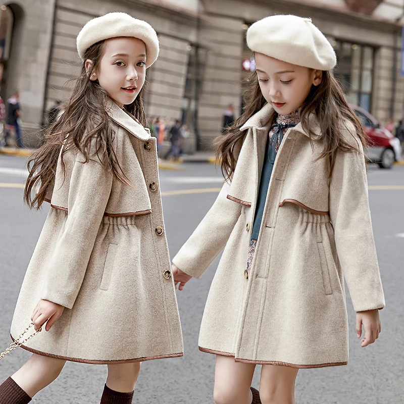 Элегантная шерстяная куртка для девочек; Европейский стиль; сезон осень-зима; Новинка; детский твидовый утепленный Повседневный плащ; шерстяное пальто для девочек