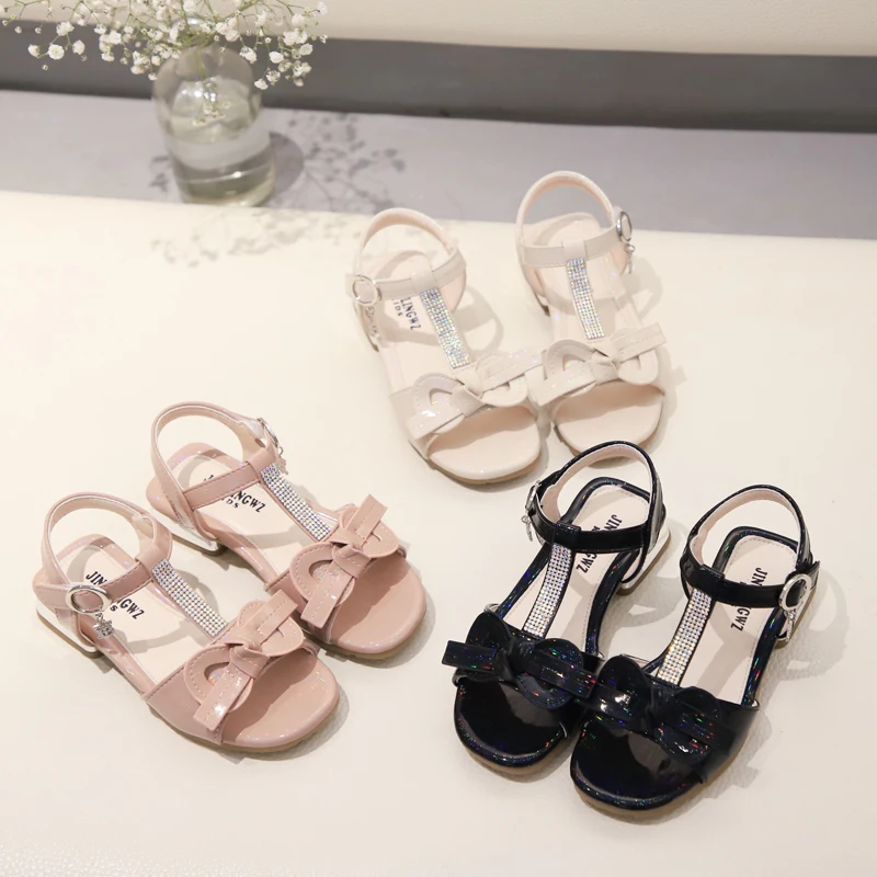 CYSINCOS 2020 New Girls Princess Shoes Spring Summer Children Bow-Knot Sequins Sandals Wild Girl Non-slip Beach Shoes Kid Shoes
