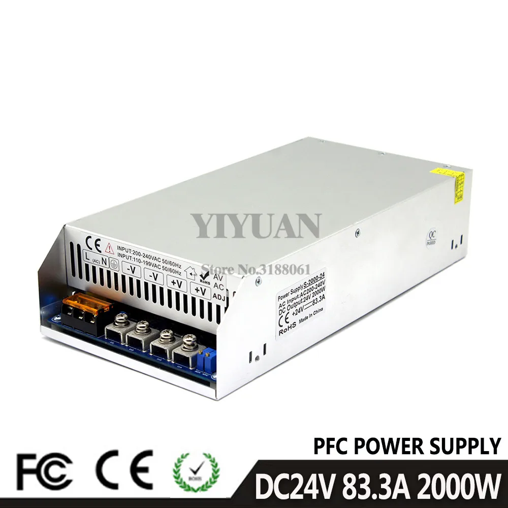 Регулируемый PFC 24VDC источник питания Переключение 83.3A 2000 Вт трансформаторы 110 В 220 В переменного тока в постоянный 24 В SMPS для Светодиодный светильник CCTV мотор