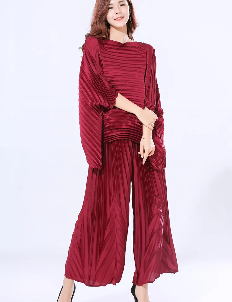 MIYAKE pleat костюм плиссированная серия Удобная блестящая ткань плиссированная рубашка+ Слаксы