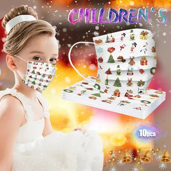 

10PCS Christmas Disposable Mask Children Cartoon Printed Face Mask Non-woven Fabric 3 Layers Mouth Cover Masques Jetables