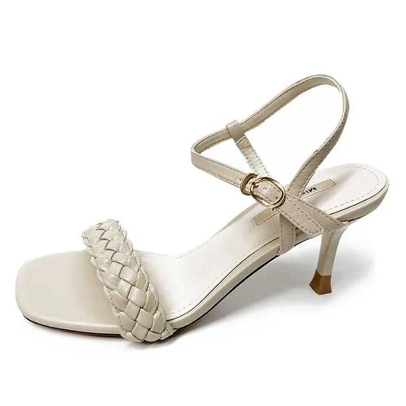 

women sandals PU Buckle Strap 5.5CM Thin Heels High heels Square Toe Shallow women shoes sandalias mujer 2020 size 35-42