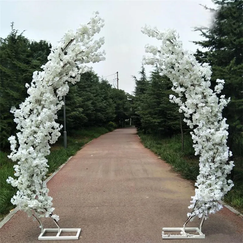 

2.5M height Cherry Blossom Arch Door Road Lead Moon Shaped Arches Shelf with Artificial Flower Set for Party Backdrop props