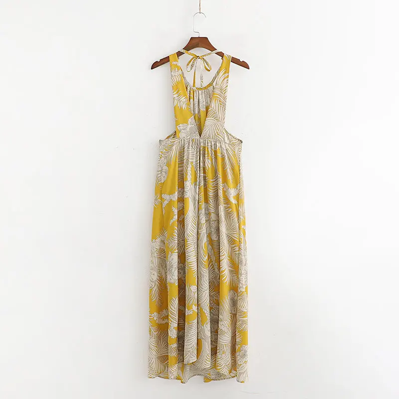 

Europe And America WOMEN'S Dress Retro Floral Printed Drape Halter Dress Vacation Style Beach Elegant Swinging Skirt