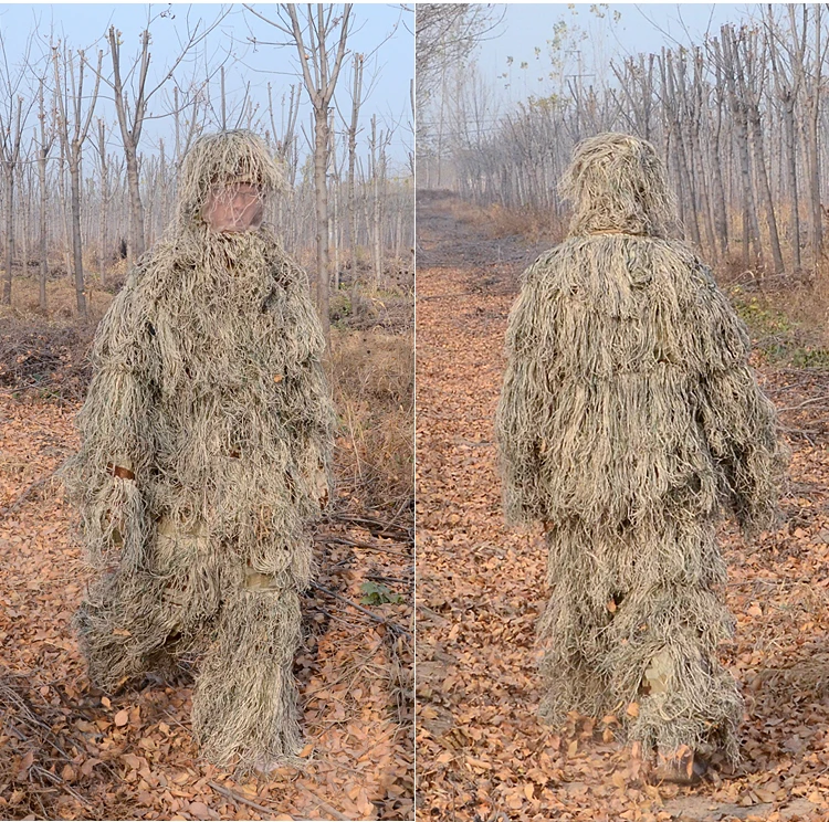 Tactical Camouflage Clothing 3D Withered Grass Ghillie Suit 5 PCS Sniper  Military Hunting Suit Army Hunting Clothes Birding Suit