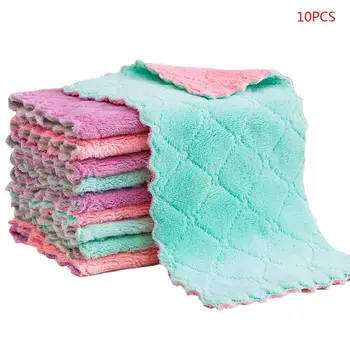 

10 Pcs Double-sided Dishcloth Cleaning Washable Dish Rag Reusable Nonstick Oil Thick Cleaning Cloths for Kitchen Car Glass Windo