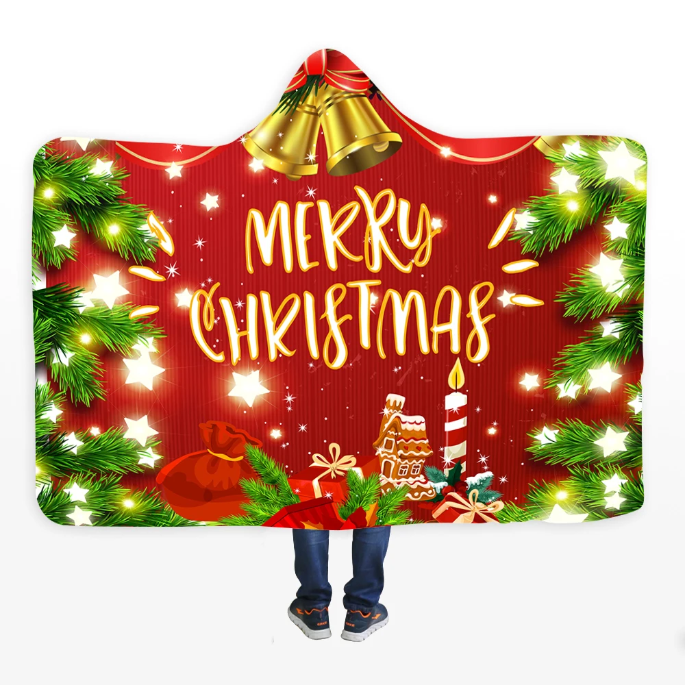 

1Pc Merry Christmas Hooded Blanket Super Warm Wearable Plush Throw Blanket Red Snowman Gift Printed Cloak Hoodie Blankets