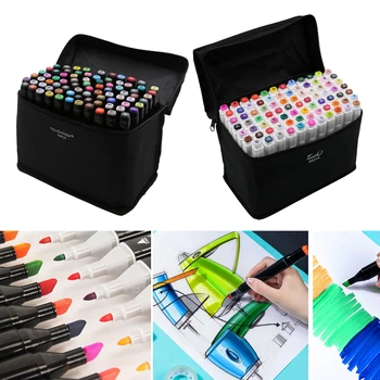 

80 Colors/Set Alcohol Graphic Art Twin Tip Drawing Pen Marker Broad Fine Point