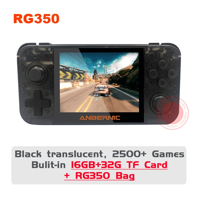Black T 48G BAG Новая ретро-игра ANBERNIC 350, видеоигры, обновленная игровая консоль ps1, игра 64bit opendingux, 3,5 дюймов, 2500+ игры, RG350, детский подарок, ips - Цвет: Black T 48G BAG