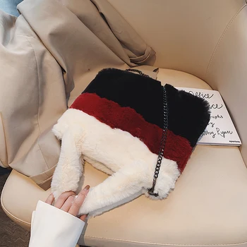

2020 Vintage Women Shoulder Bucket Bags Top Korean Fashion Ladies Chain Crossbody Bag Faux Fur Plush Cony Hair Tote Bags Female