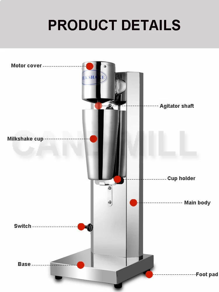 CANDIMILL Milkshake Stirring Machine Coffee Drink Milk Foam Mixer Blender Stainless Steel Bubble Milk Shake Maker 2