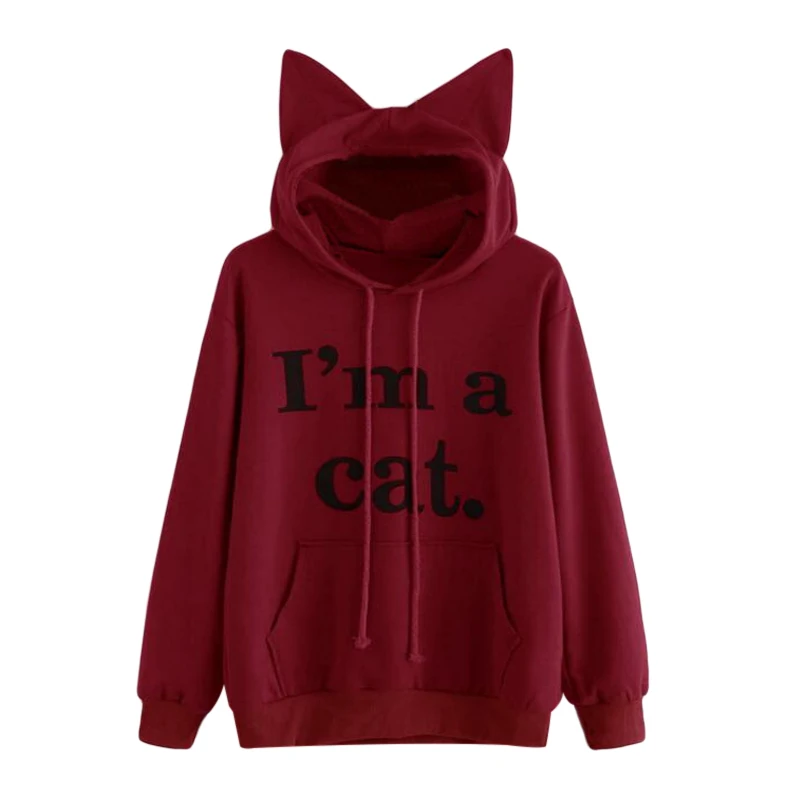 Женские толстовки с принтом черного уха Пальто "i'm A cat" Черная мода осень и зима прилива продукты высокого качества поп прилива моды