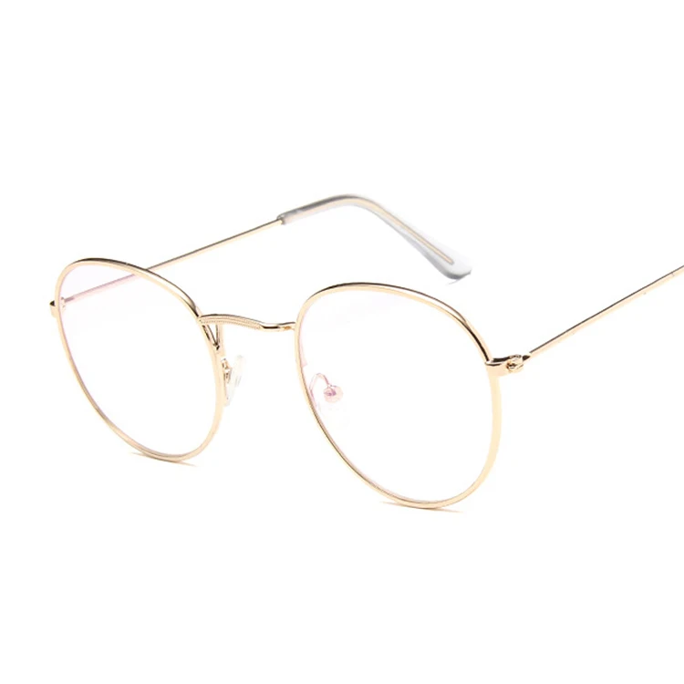 Винтажные круглые очки с прозрачными линзами, Модные Золотые круглые очки с металлической оправой, оптические очки для мужчин и женщин, оправа для очков, поддельные очки - Цвет оправы: Gold Trans