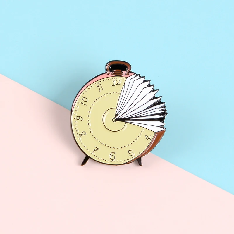 

"It’s time to learn" Cartoon Pins Combination of Books and Clock Brooches Badges Bag Accessories Pins Jewelry Gifts for Learner