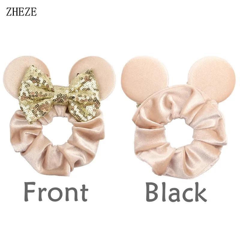 Hot Sales Christmas Disney Ears Hair Scrunchies Velvet Hairbands For Girls Sequins Bows Headband 2024 Women Trip DIY Accessories