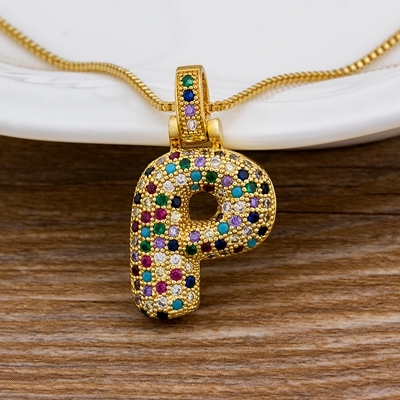 A-Z 26 Letters CZ Zirconia Pendant Necklace for Women Cute Rainbow Initials Name Necklace Fashion Party Wedding Jewelry