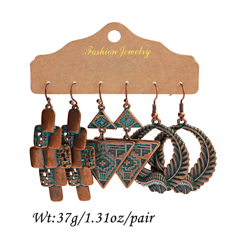 Vintage Bronze Dangle Geometric Earrings Set