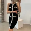 2022 Summer Sexy Elegant Korean Knitted Mini Dress Women Sleeveless O-neck Single-breasted Slim Pencil Fashion Dresses Vestidos ► Photo 2/6