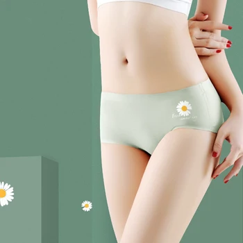 

Women Sexy Panties Seamless Summer Ice Silk Briefs Underwear Mid Waist Graphene Antibacterial Daisy Underpants Intimates #F