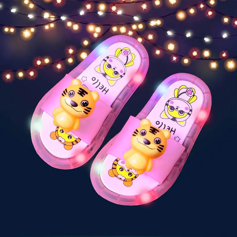 Children Luminous Slippers Soft PVC Shoes Comfortable Toddler Kid Baby Home Shoes Lovely Cartoon Smile Pattern Non-slip Footwear summer baby baseball hats lovely cartoon the outer space bear pattern sun hat for kids boys girls thin quick drying children pea