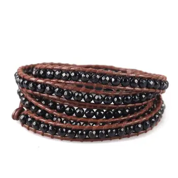 

C.QUAN CHI Handmade 5 Wraps Leather Bracelets Natural Stone Mixed Beads Bohemian Style Charm Bracelet Accessories Gift