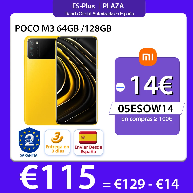 POCO-teléfono inteligente M3 versión Global, 4GB y 128GB, Snapdragon 662, ocho núcleos, pantalla de 6,53 pulgadas, DotDrop, Triple cámara de 48MP, batería de 6000mAh