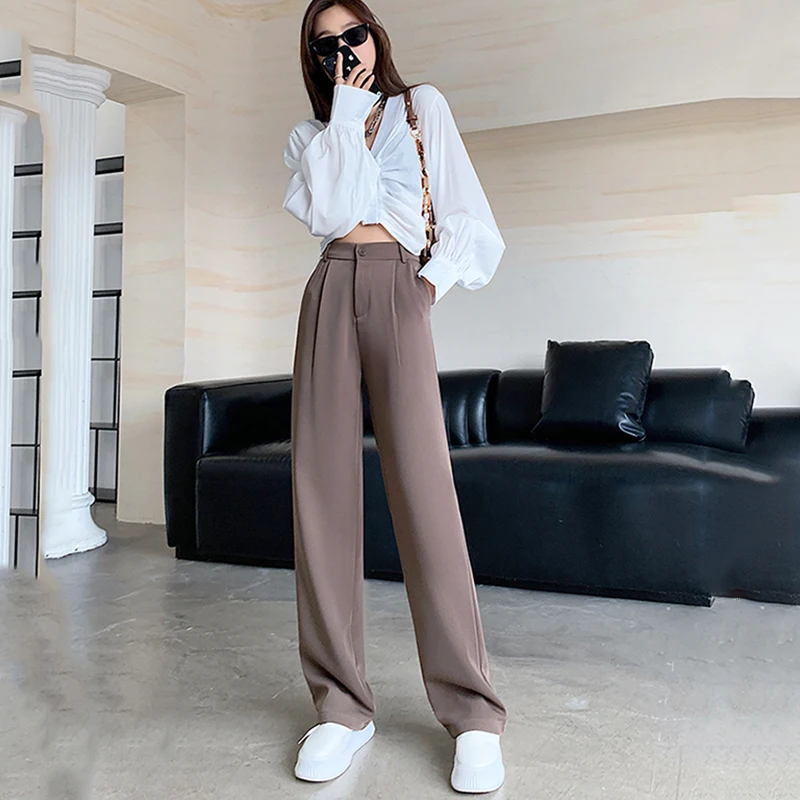 Pantalones de moda coreana para Mujer, ropa de calle informal de cintura con cremallera, longitud completa, primavera y otoño, 2021 - AliExpress Ropa de mujer