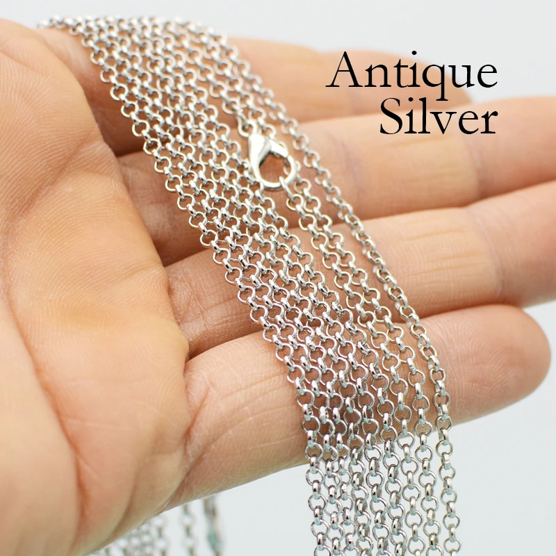 50 Pcs - 18/24/30 Inch Antique Silver Color Necklace Chain for