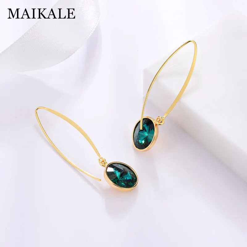 MAIKALE, новая мода, висячие серьги, круглые, австрийские кристаллы, розовое золото, длинные серьги, крючки для женщин, ювелирное изделие, подарок, brincos bijoux - Окраска металла: 12