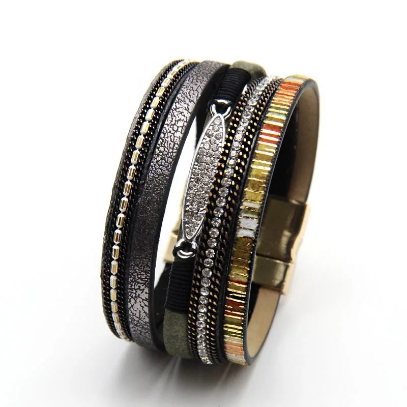 

Multi-layer Weave Micro-inlaid Zircon Vintage Hand-embroidered Bohemian Female Magnetic Buckle Bracelet for Women&Men Jewellery