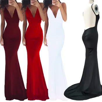 

BacklakeGirls Sexy V Neck Backless Mermaid Evening Dresses Long Solid Color 6 Colors Women Formal Prom Dresses Vestidos De Noche
