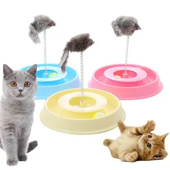 

Pet Cat Kitten Funny Mouse Plush Doll Spring Turntable Disk Plate Training Toy