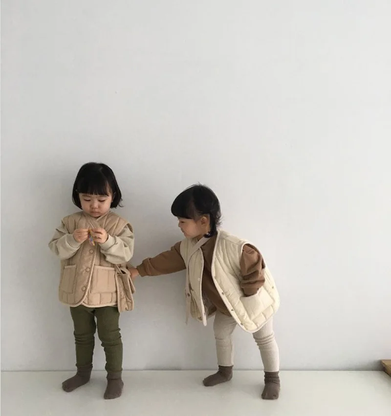 Autumn Kids Vest Children Girls Solid Print Jacket Winter Baby Boys Warm Outerwear Windproof Coats Outfits