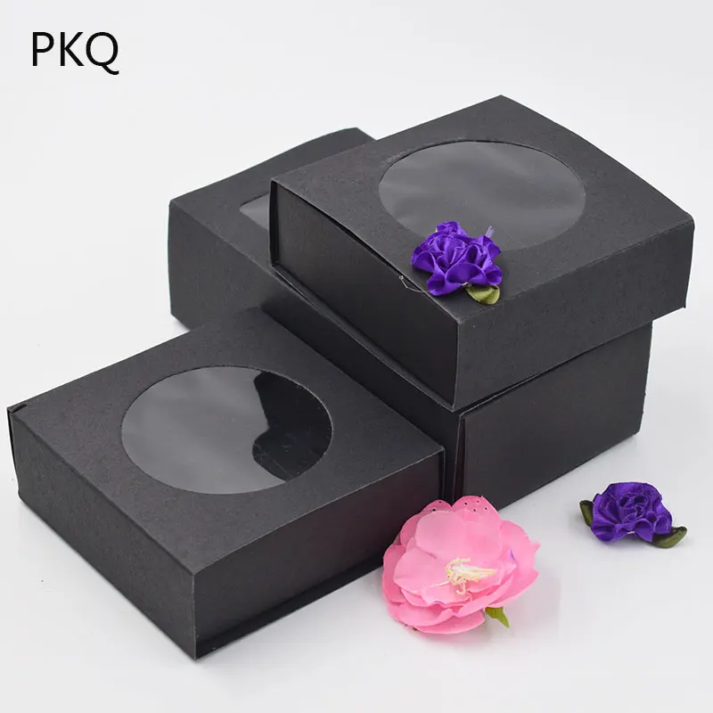 

50pcs 11.3*11.3*4.7cm Small Square Paper Box Handmade Soap Packing Box With Clear Window Black White Gift Packaging Boxes