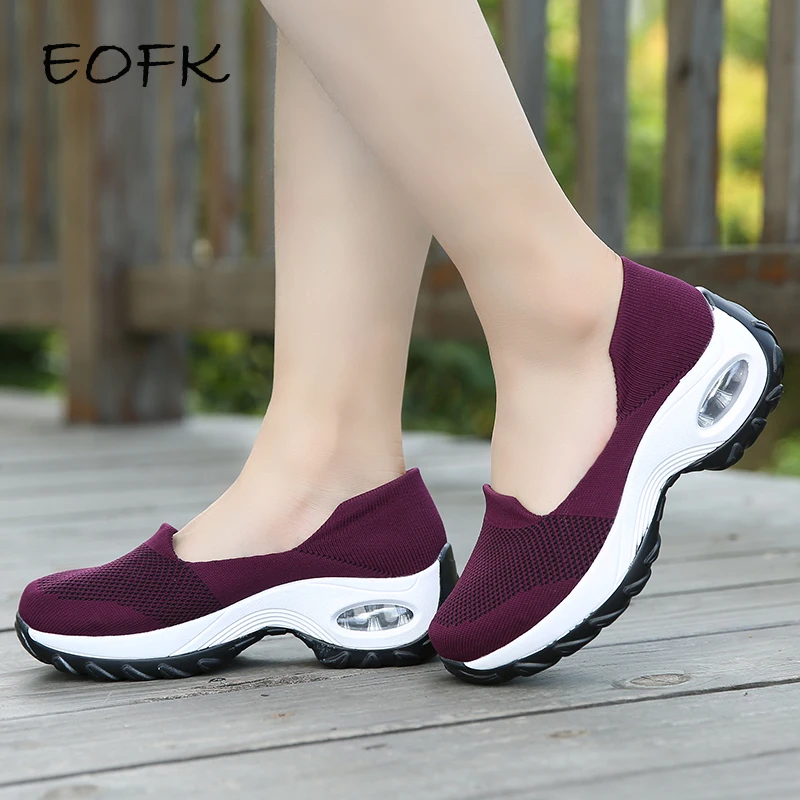 EOFK Women Sneakers Slip On Spring Summer Cushioning Sports Shoes for Female Wine Red Comfortable Women's Loafers Flats