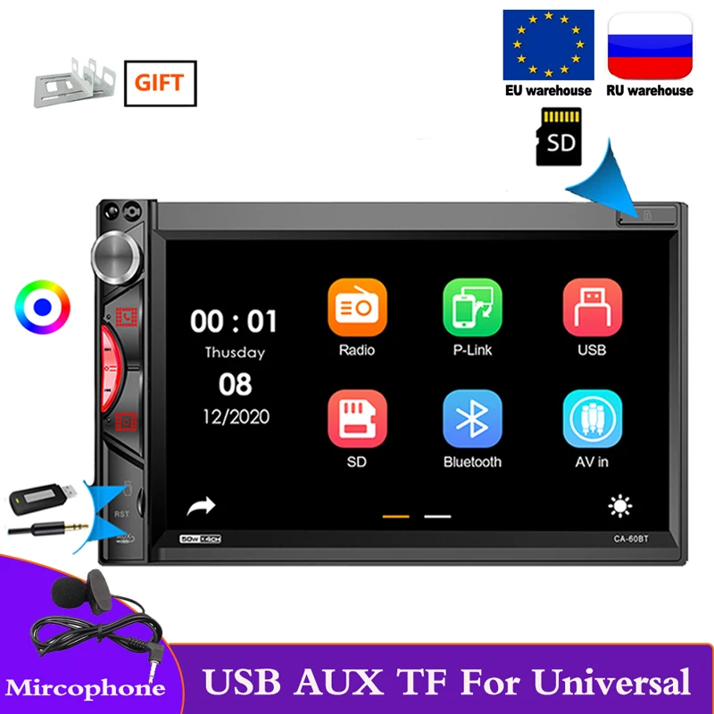Rádio 2 din 60bt 7 polegada para universal mp5 player usb aux espelho ligação 16eq auto multimídia tela de toque autoradio bluetooth 2din