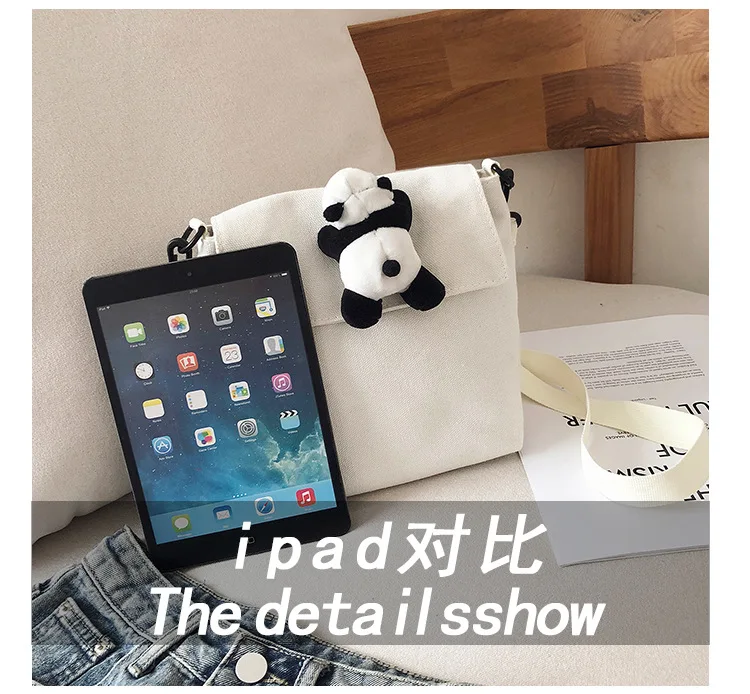 New Style INS Simple Literature And Art College Style Cross-body GIRL'S MORI Series Canvas Bag Fashion Red Panda Accessorie