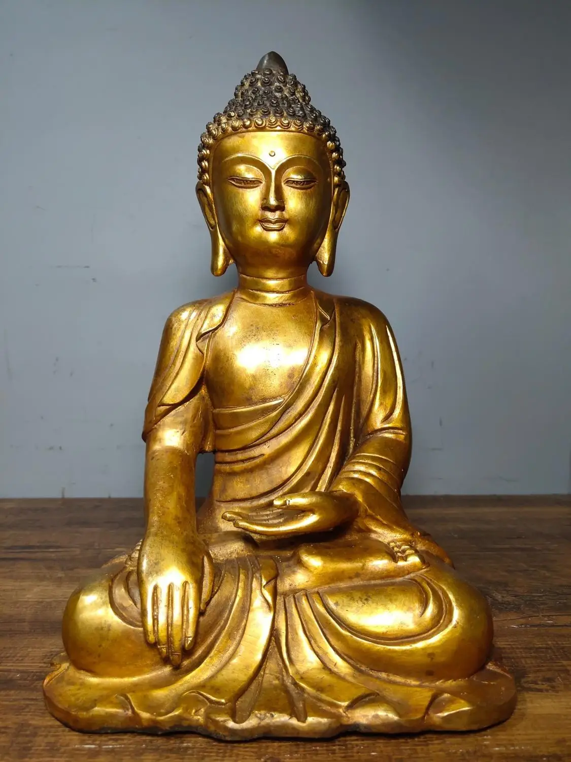 

Home Decor 12" Tibet Buddhism Temple Old Bronze Gilt Statue of Shakyamuni Buddha Amitabha Buddha Statue Enshrine the Buddha