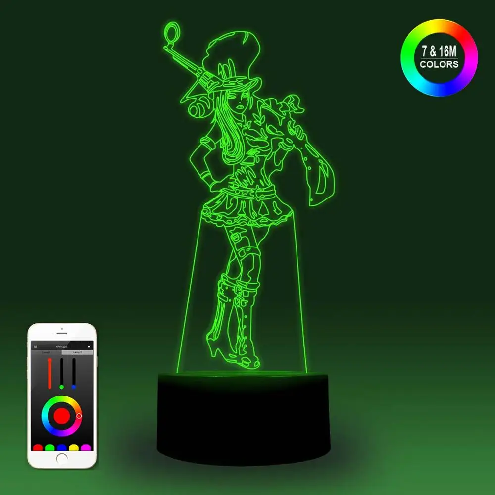 NiteApps 3D Лига Ledgends Лига Легенд Кейтлин ночник настольная иллюзия Лампа подарок на день рождения приложение/сенсорный контроль